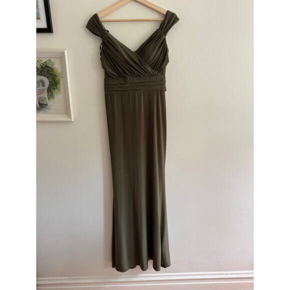 BHLDN by Anthropologie NWT Racine Off-the-Shoulder Olive Green Maxi Dress Size 8 - Picture 4 of 10